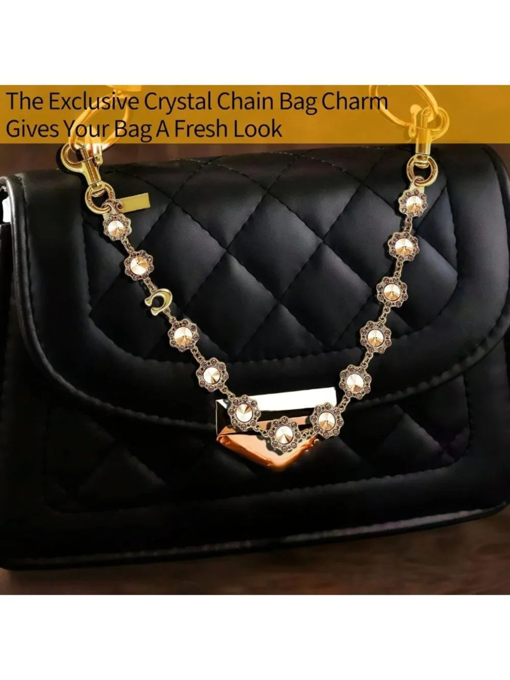 Rhinestone Chain Bag Charm for Handbag, Purse & Tote Accessories for Women